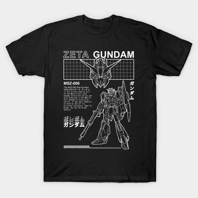 ZETA GUNDAM MSZ-006 BLACK WHITE STREETWEAR SHIRT T-Shirt by Gundam Artwork